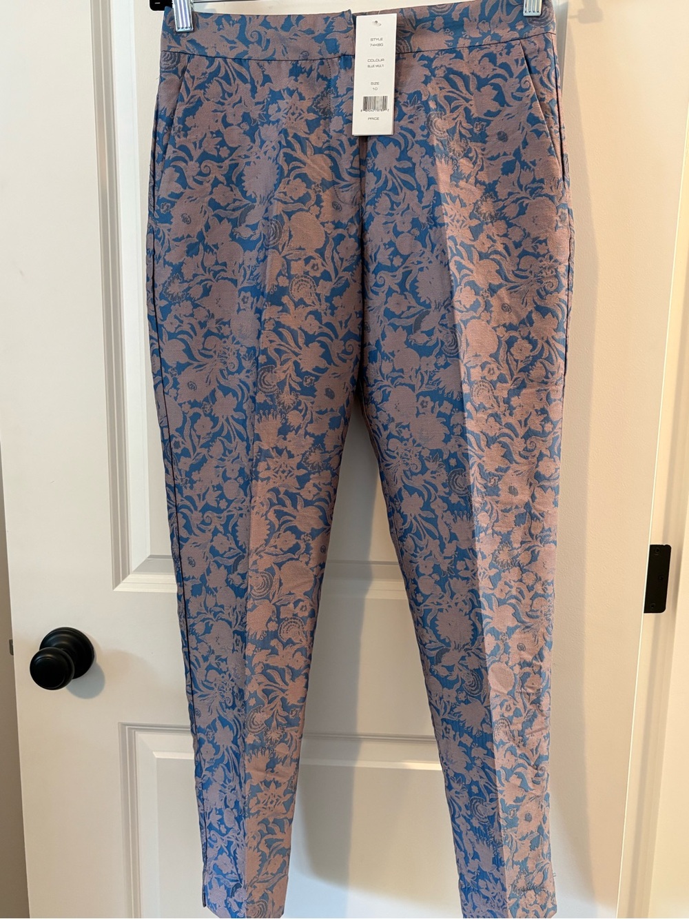 French Connection Blue and Pink Floral Jacquard tailored Trousers